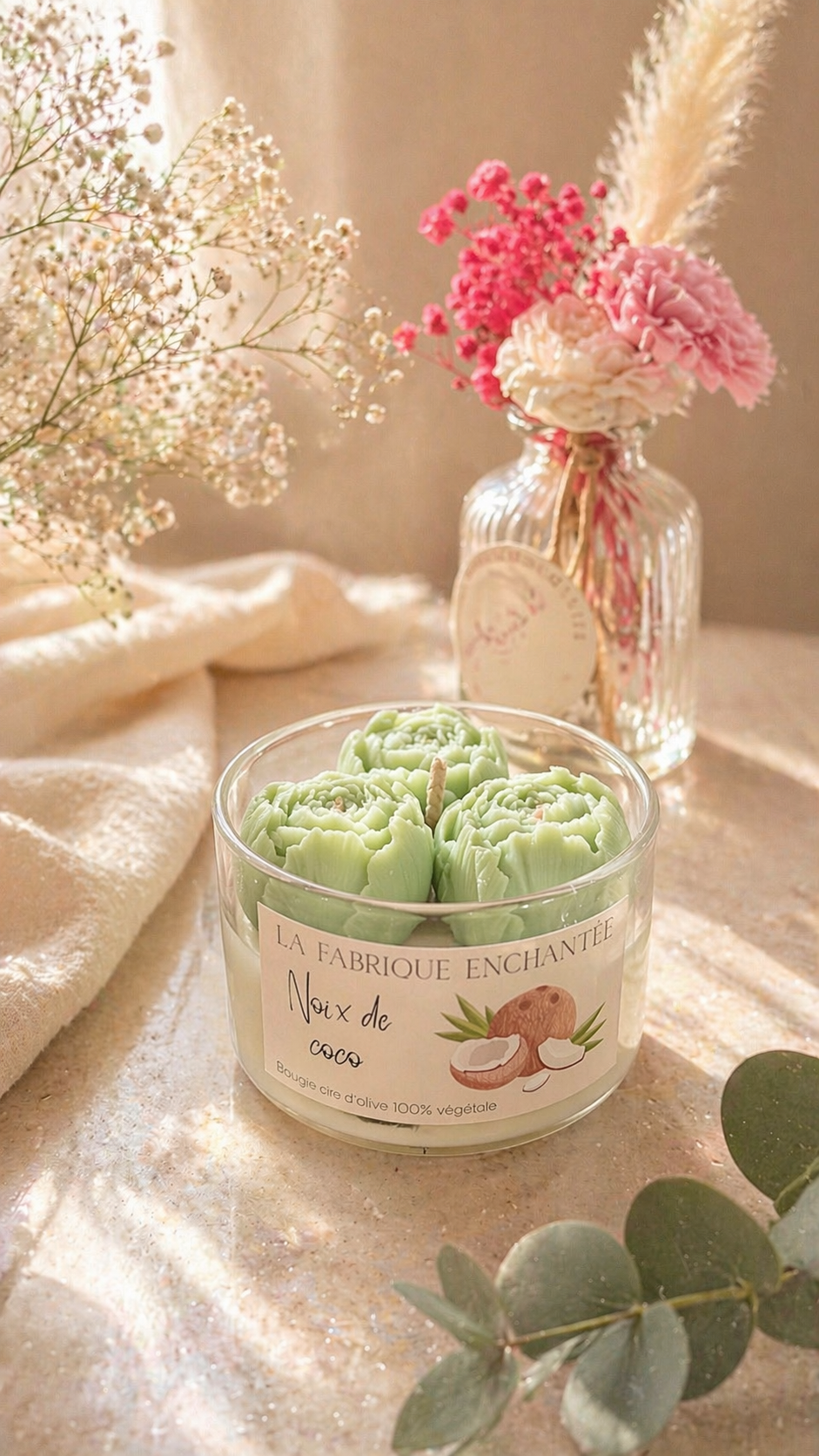 Bougie "Trio de Pivoines"